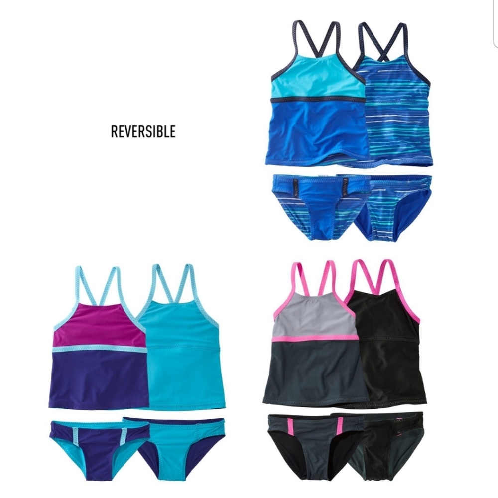 ☀️L.L. Bean Reversible Dark Orchid Girl's 2 piece Swim Suit, Tankini w/bottoms